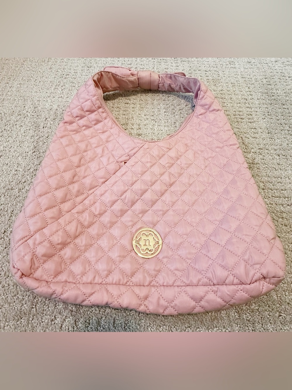 Nanette Lepore Pink Quilted Hobo Handbag Shoulder Knotted Summer Spring